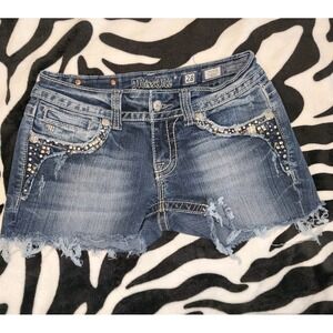 Miss Me Booty Shorts Sequin Embellished Sides Destroyed Distressed Bling Size 28